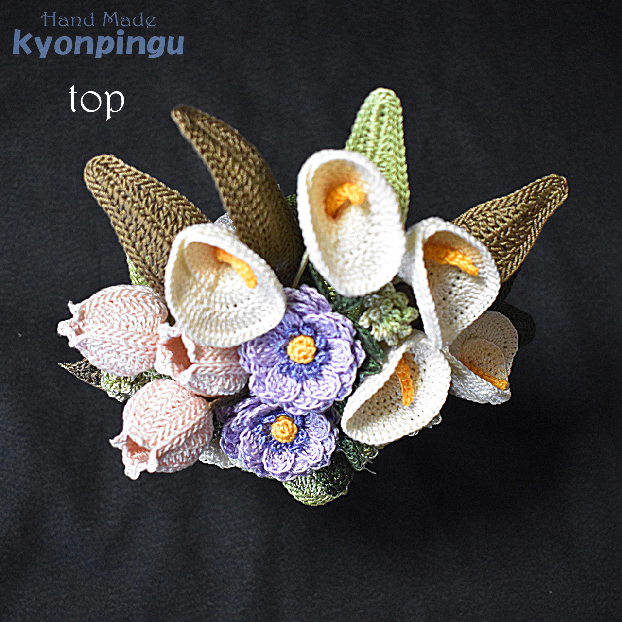 kyonpingu-026 仏花シリーズ フラワークロッシェ(ジニア風紫)通常サイズ|上