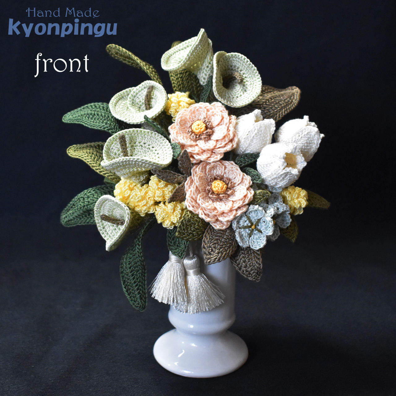kyonpingu-027 仏花シリーズ フラワークロッシェ（ジニア風ピンク）通常サイズ｜前