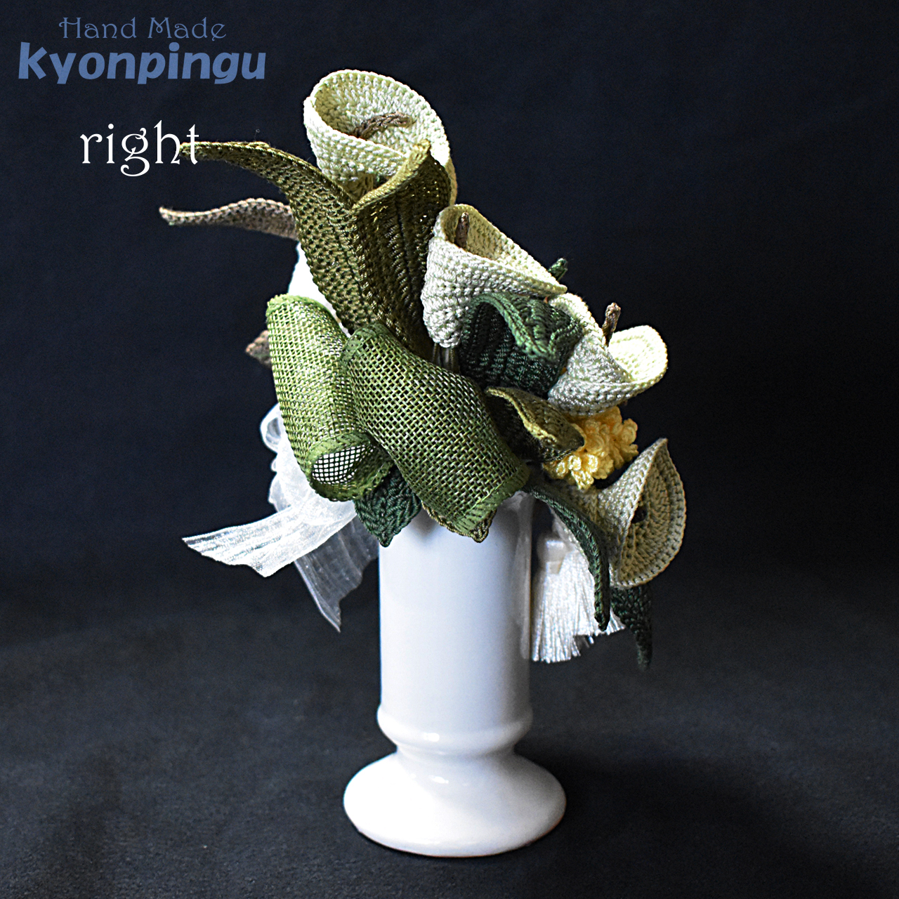 kyonpingu-027 仏花シリーズ フラワークロッシェ（ジニア風ピンク）通常サイズ｜左