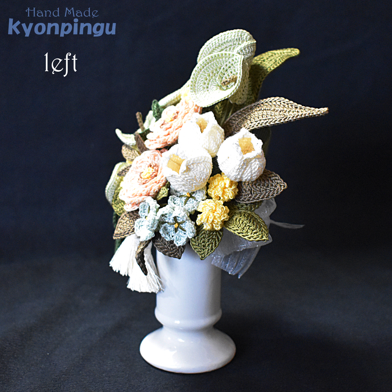 kyonpingu-027 仏花シリーズ フラワークロッシェ（ジニア風ピンク）通常サイズ｜右