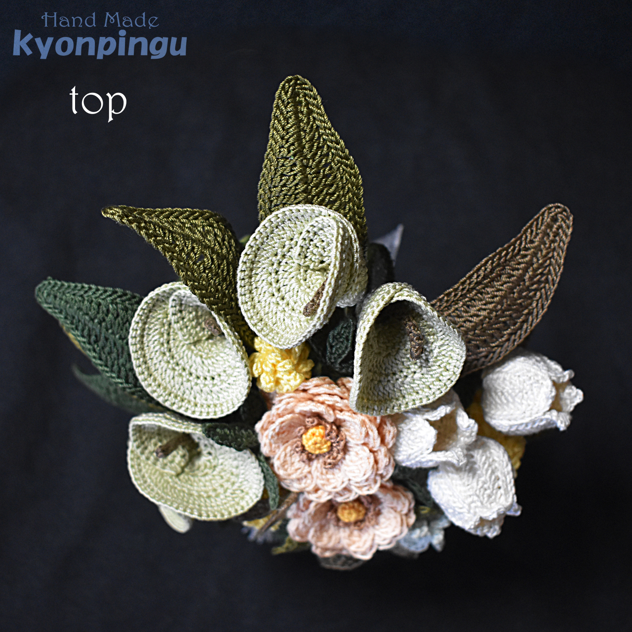 kyonpingu-027 仏花シリーズ フラワークロッシェ（ジニア風ピンク）通常サイズ｜上