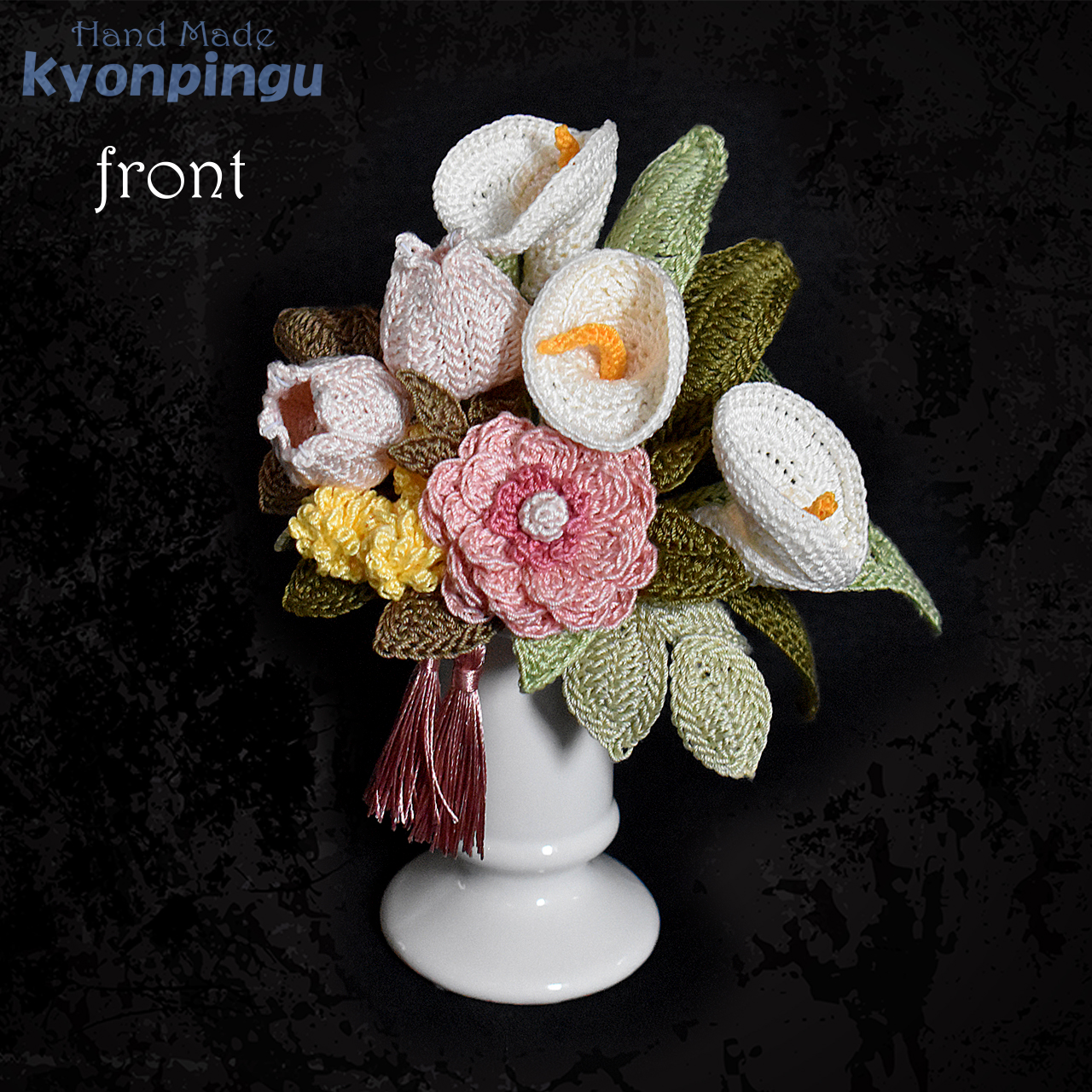 kyonpingu-029m 仏花シリーズ フラワークロッシェ（ジニア風ピンク）中サイズ｜前