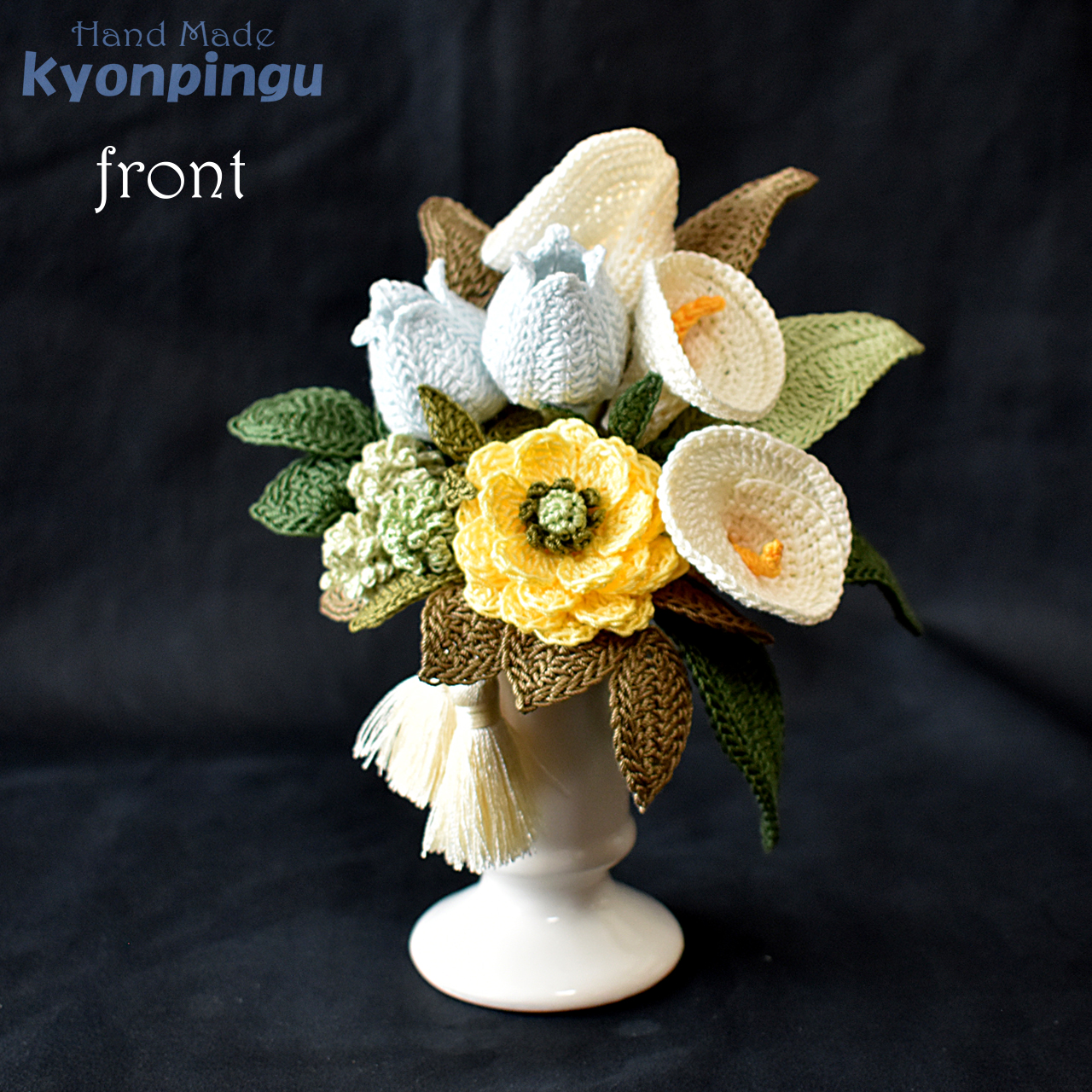 kyonpingu-030m 仏花シリーズ フラワークロッシェ（ジニア風キイロ）中サイズ｜前