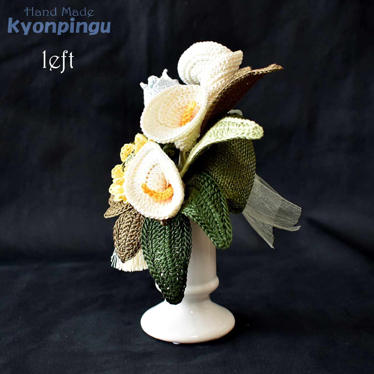 kyonpingu-030m 仏花シリーズ フラワークロッシェ（ジニア風キイロ）中サイズ｜左
