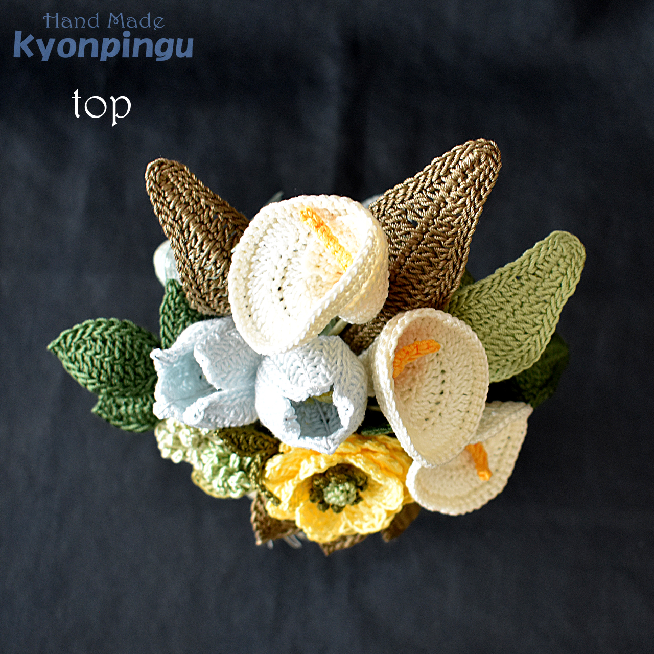 kyonpingu-030m 仏花シリーズ フラワークロッシェ（ジニア風キイロ）中サイズ｜上