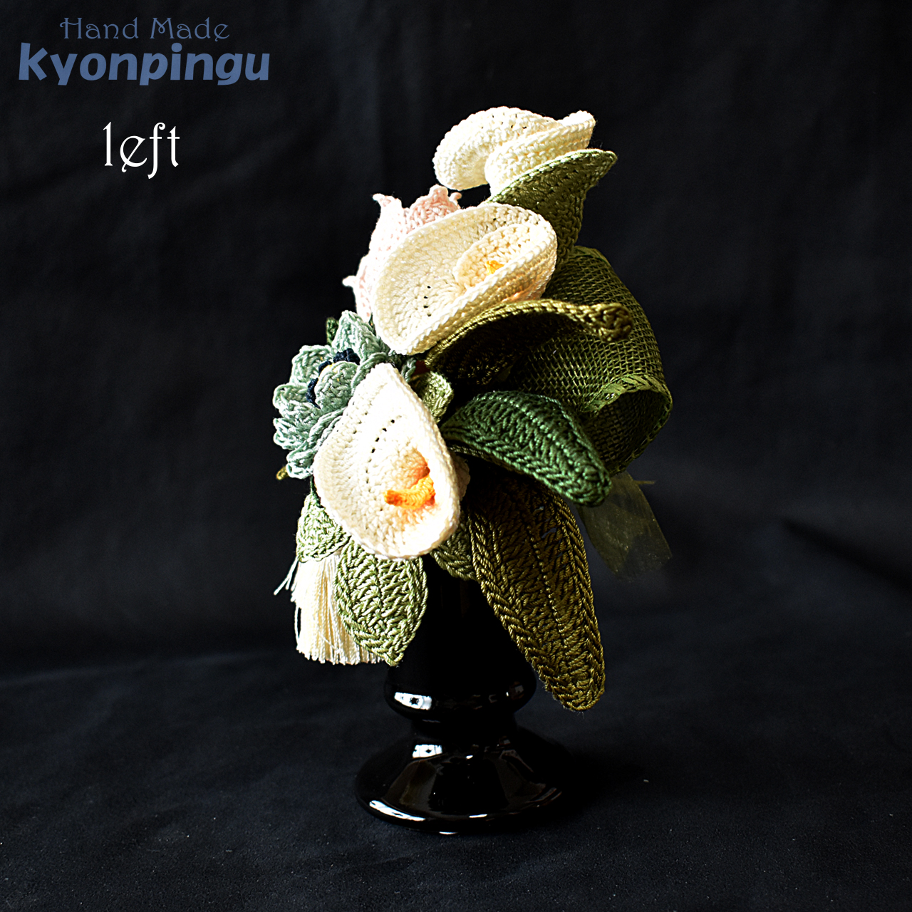 kyonpingu-031m 仏花シリーズ フラワークロッシェ（ジニア風ミントグリーン）中サイズ｜左