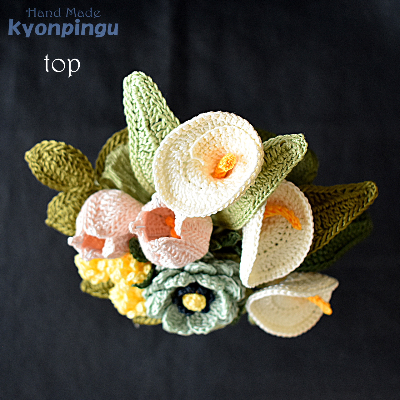 kyonpingu-031m 仏花シリーズ フラワークロッシェ（ジニア風ミントグリーン）中サイズ｜上