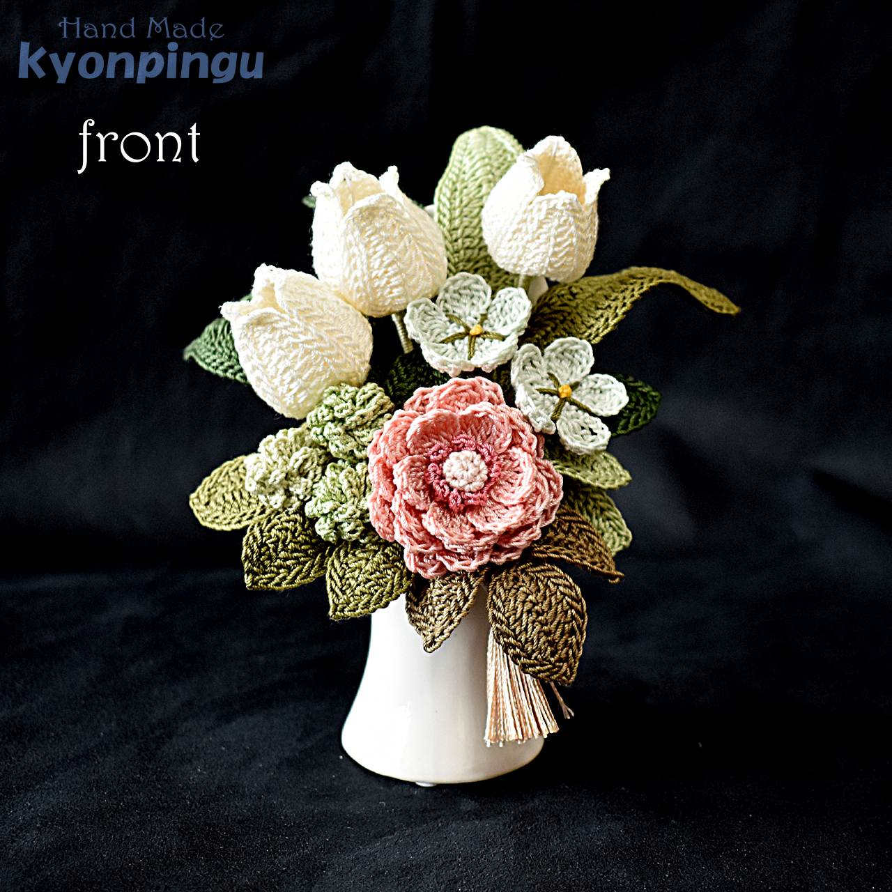 kyonpingu-033s 仏花シリーズ フラワークロッシェ（ジニア風ピンク）小サイズ｜前
